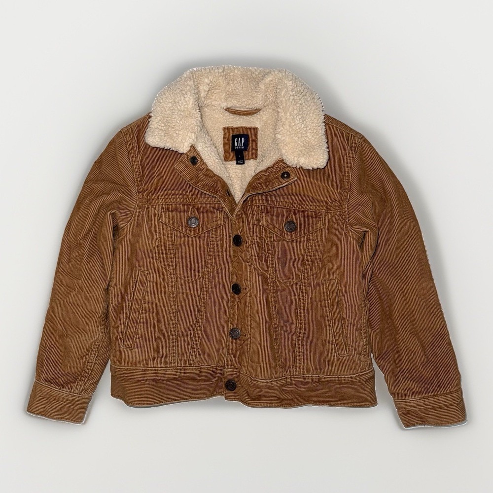 Gap Kids Corduroy Sherpa Jacket Small 6/7 Boys Brown Trucker Y2K Fleece Lined